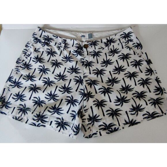 Old Navy Womens White Shorts Blue Palm Trees Cotton‎ Size 2 - Picture 2 of 9